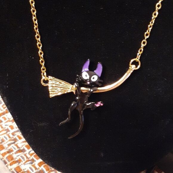 New Studio Ghibli Kiki's Delivery Service Jiji Hanging On Broom Necklace New… - Picture 2 of 9